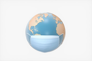 Earth and mask with white background, 3d rendering.