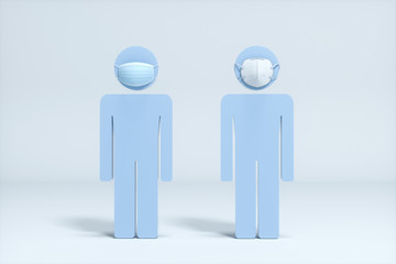 People wear masks with white background, 3d rendering.