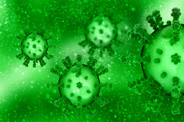 3d render Corona virus disease COVID-19. Microscopic view of a infectious virus