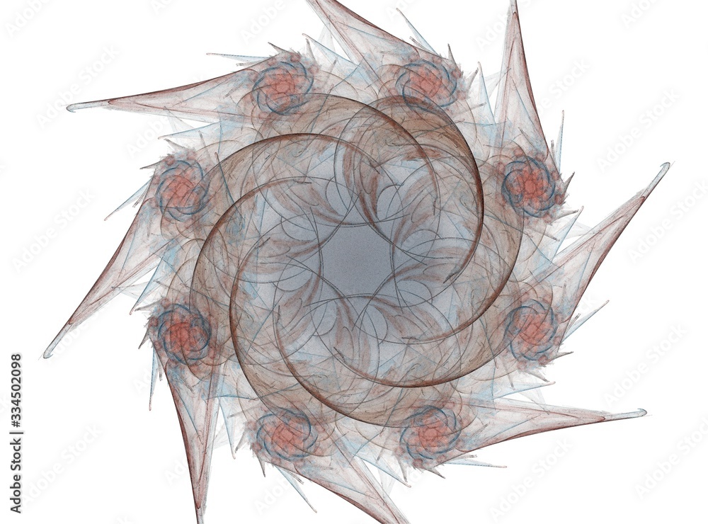 Poster particles of abstract fractal forms on the subject of nuclear physics science and graphic design. ge
