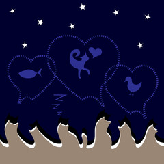 Night cats dream under the stars funny