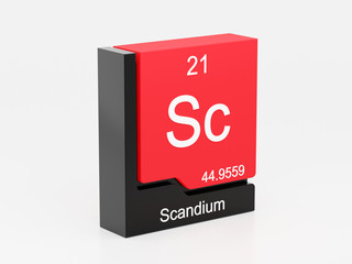 Scandium, periodic table element modern icon series, 3D rendered on white background	