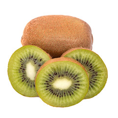 The fresh green of sliced kiwi on white background
