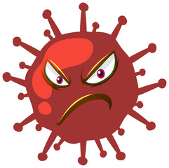 Single virus cell with scary face on white background