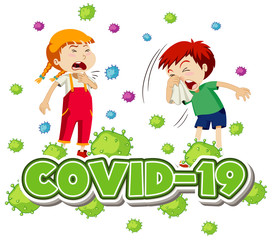 Poster design for coronavirus theme with two sick children
