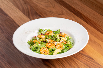 details of fresh tasty prawns salad