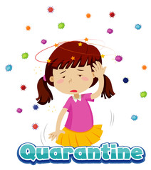 Poster design for coronavirus theme with girl and headache