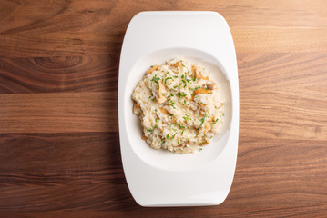details of tasty creamy risotto mushrooms