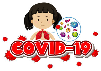 Poster design for coronavirus theme with girl and sick lungs