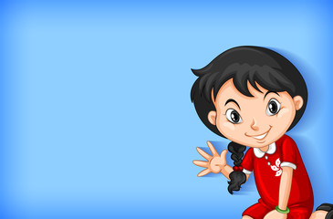 Background template with plain color wall and happy girl