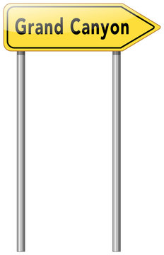 Road sign template with grand canyon on yellow plate