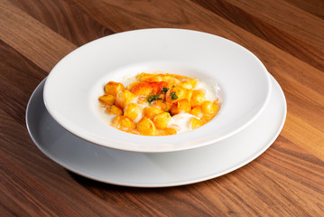 details of italian gnocchi out of the oven