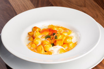 details of italian gnocchi out of the oven