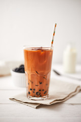 Milk Bubble Tea with Tapioca Pearls. .