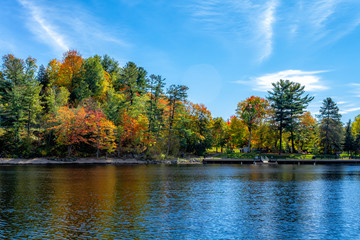 Bracebridge Bay and the Muskoka River during the Autumn, located in downtown Bracebridge