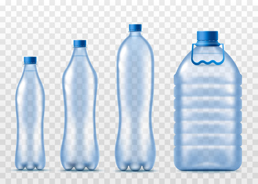 Set of drinking water plastic bottles realistic vector illustration isolated.