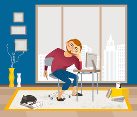 Remote work from home vector flat illustration
