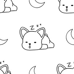 Simple seamless pattern, black and white cute kawaii hand drawn dog doodles, coloring pages