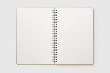 Real photo, blank spiral bound notepad mockup template with Kraft Paper cover, isolated on light...