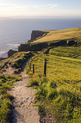 Coastline pathway Cliffs of Moher by sunset - vertical