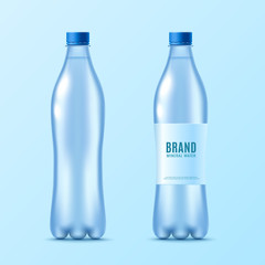 Mockups set of water bottle with label realistic vector illustration isolated.