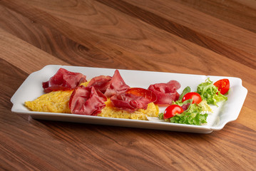 details of fresh hot omlette with ham