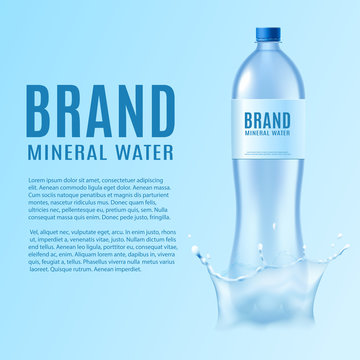 Mineral water branding banner with bottle realistic vector illustration isolated.