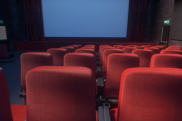 interior of the cinema theater, of the film   theater empty seats 3d render