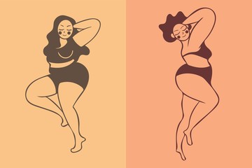 Vector illustration. Girl in underwear, women's day, body positive.