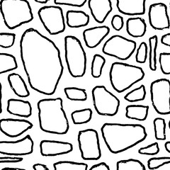 Stones handdrawn seamless black and white pattern. Vector illustration.