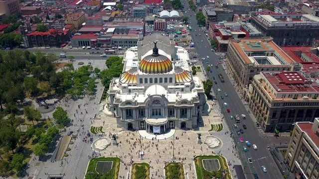 aerial of bellas artes palace in mexico city
