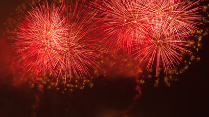 Close-up of real fireworks celebration and night skies background.