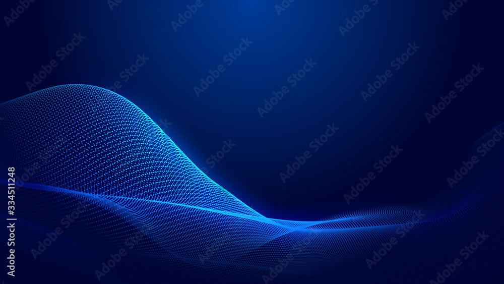 Poster dot blue wave light screen gradient texture background. abstract technology big data digital backgro