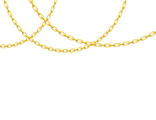 Gold jewelry chains hanging from above, realistic vector illustration isolated.