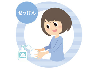 女性の手洗い　せっけん