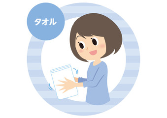 女性の手洗い　タオル