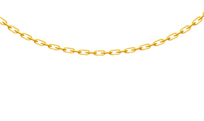 Realistic thin gold chain with oval links isolated on white background