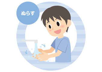 男性の手洗い　ぬらす