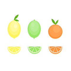 This is citrus fruits. Lemon, lime, orange, mandarine on white background.