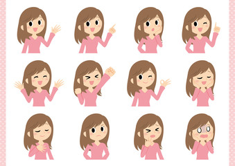 女性のいろいろな表情セット