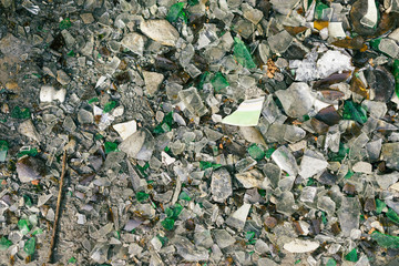 Broken pieces of colored glass and stones 