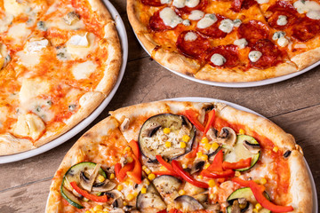 Fototapeta na wymiar details of 3 different pizza idea