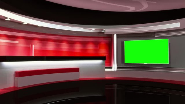 News room. TV studio. Studio. The perfect backdrop for any green screen or chroma key video production. 3D rendering. Loop animation