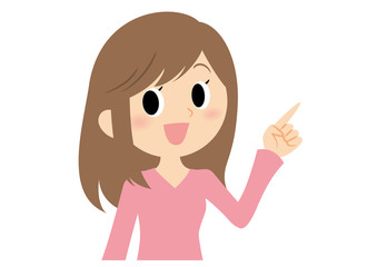 女性の表情　指差す