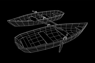 Rowing boat with paddles. Wireframe low poly mesh vector illustration