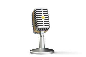 Vintage microphone on a white background. 3D render