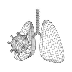 Corona Virus and Lungs with trachea bronchi internal organ human. Covid virus pulmonology medicine science concept. Wireframe low poly mesh vector illustration.