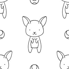 Simple seamless pattern, black and white cute kawaii hand drawn dog doodles, coloring pages