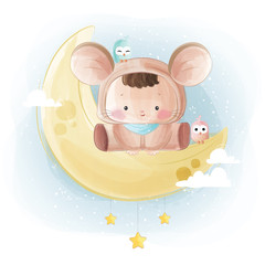 Naklejka premium Baby in Mouse Costume