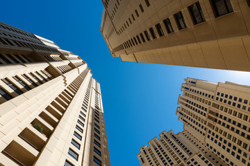 modern skyscrapers in dubai with blue sky